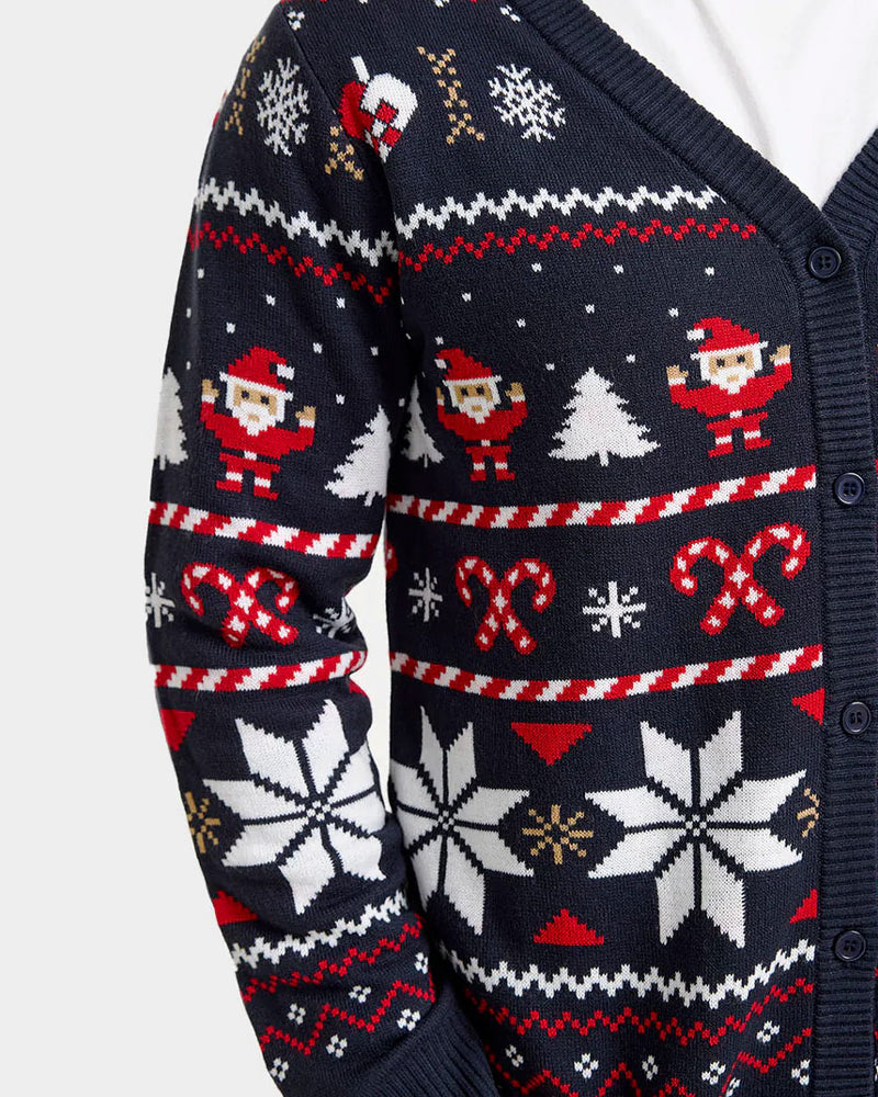 Pull de Noël Cardigan pour Homme Bleu Étoiles Polaires
