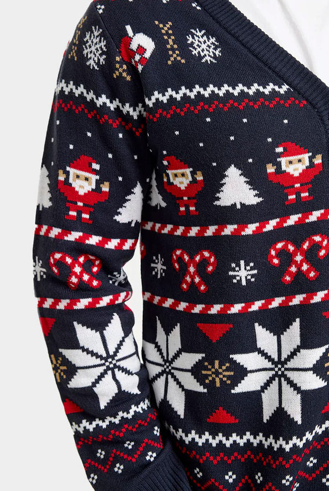 Pull de Noël Cardigan pour Homme Bleu Étoiles Polaires