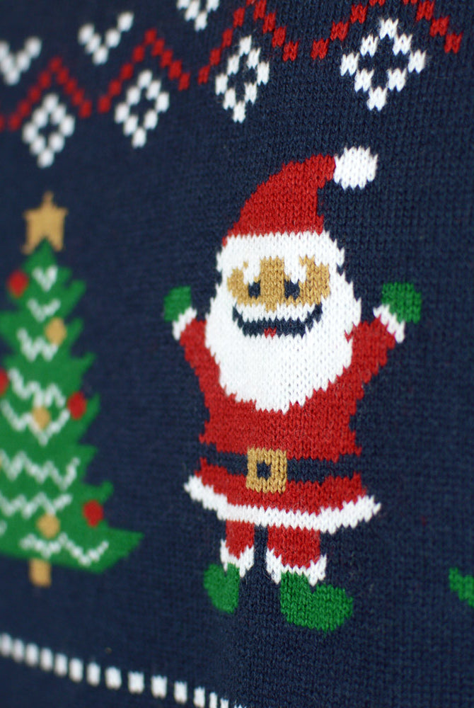 Pull de Noël Cardigan pour Homme Bleu et Rouge Pere Noël