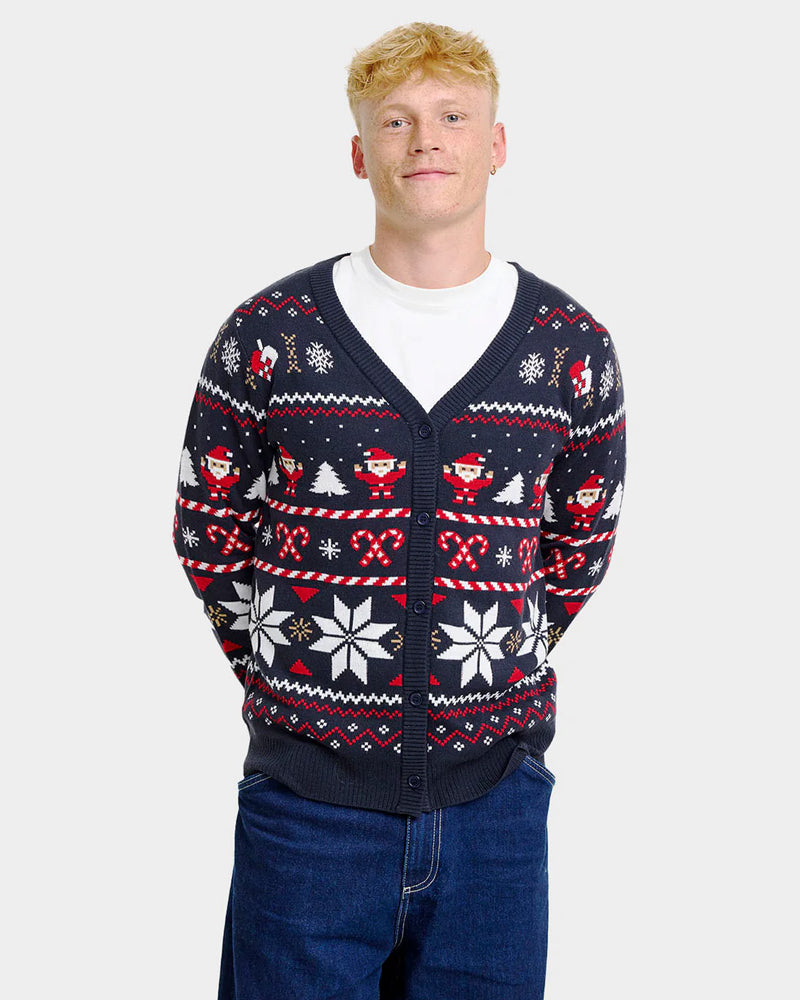 Pull de Noël Cardigan pour Homme avec Étoiles Polaires Bleu