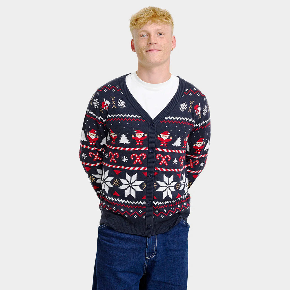 Pull de Noël Cardigan pour Homme avec Étoiles Polaires Bleu