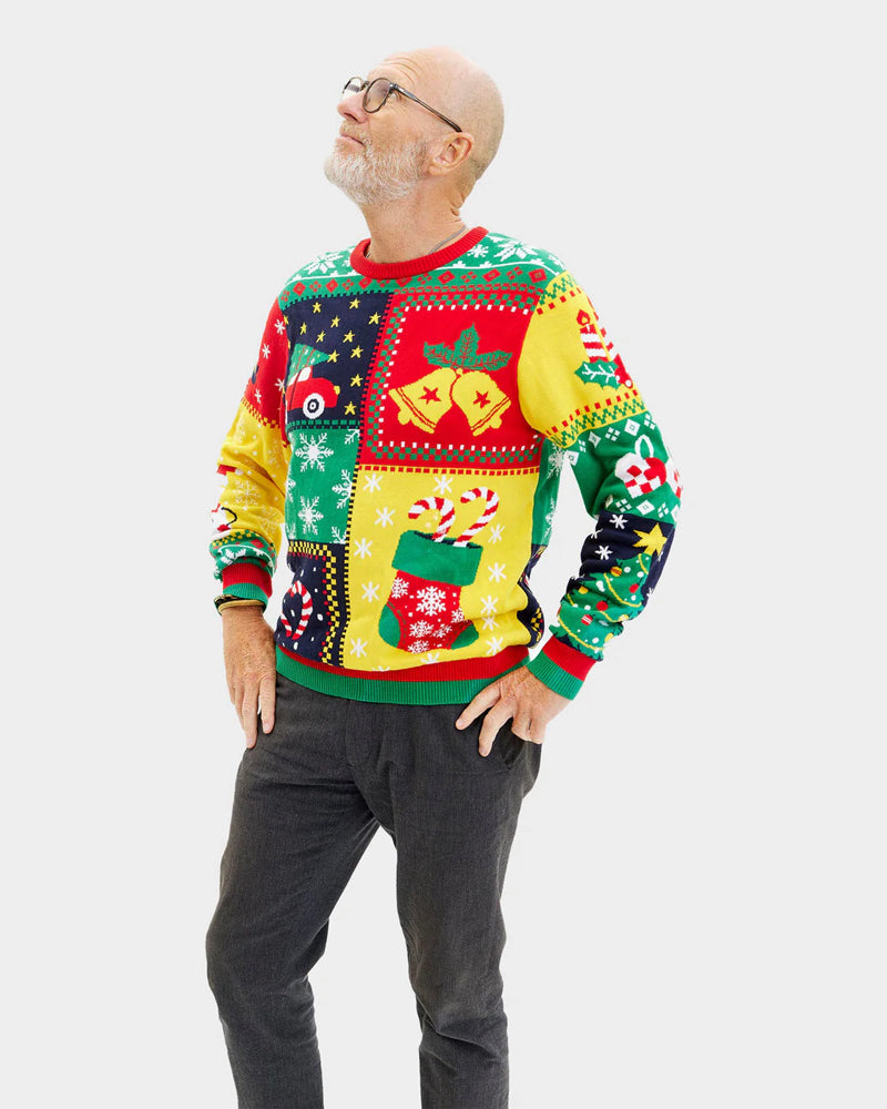 Pull de Noël pour Homme en Coton Bio Patchwork