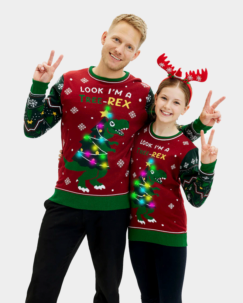 Pull de Noël Enfant Homme Lumineux LED Christmas Tree-Rex