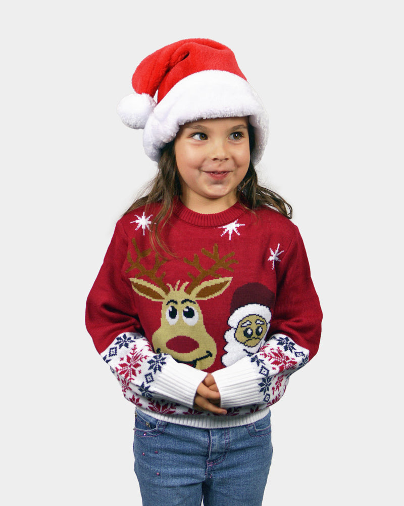 Pull de Noël Enfants Homme Pere Noël et Renne Souriants