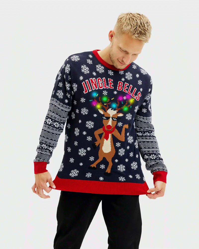 Pull de Noël LED Homme Lumineux Jingle Bells