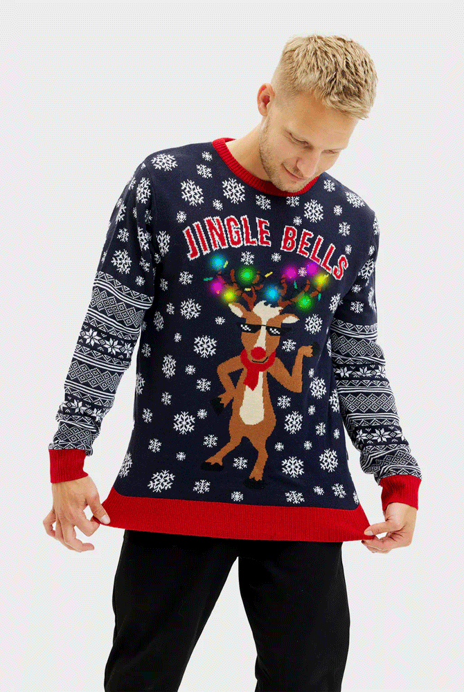 Pull de Noël LED Homme Lumineux Jingle Bells