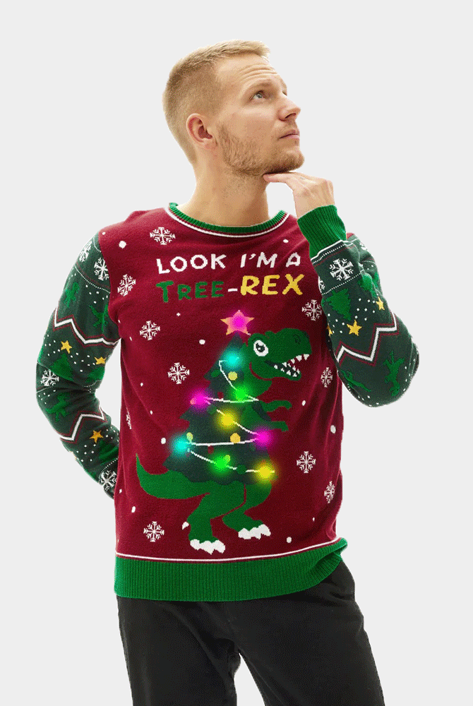 Pull de Noël pour Homme Lumineux LED Christmas Tree-Rex