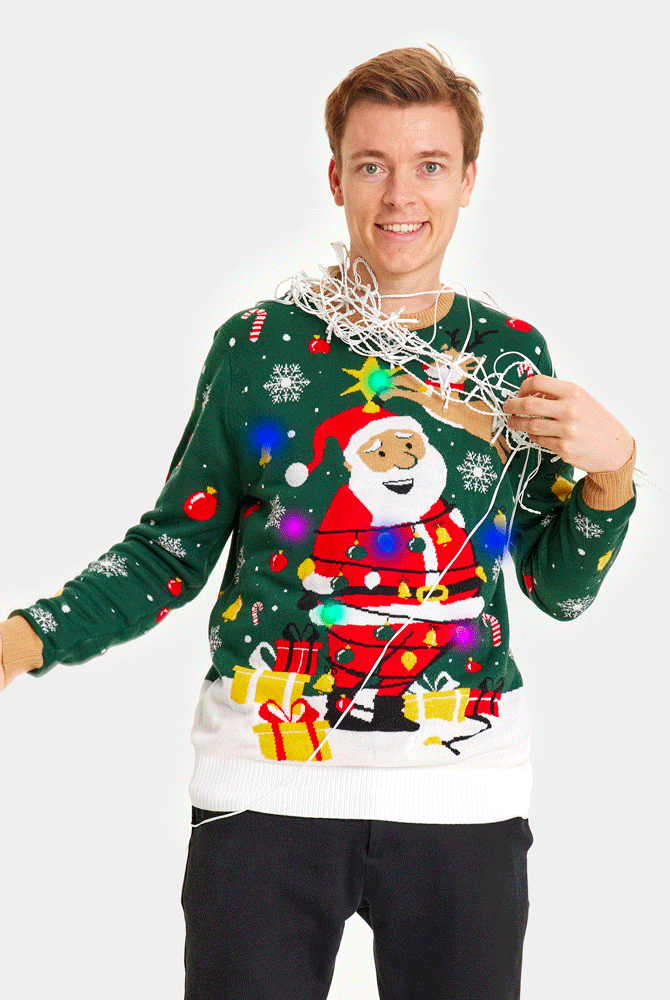 Pull de Noël pour Homme Lumineux LED Père Noël ligoté