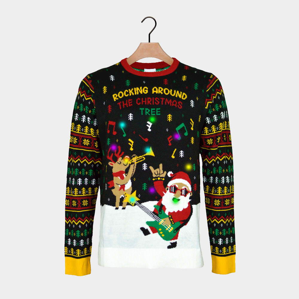 Pull de Noël Homme Lumineux LED Père Noël Rocker