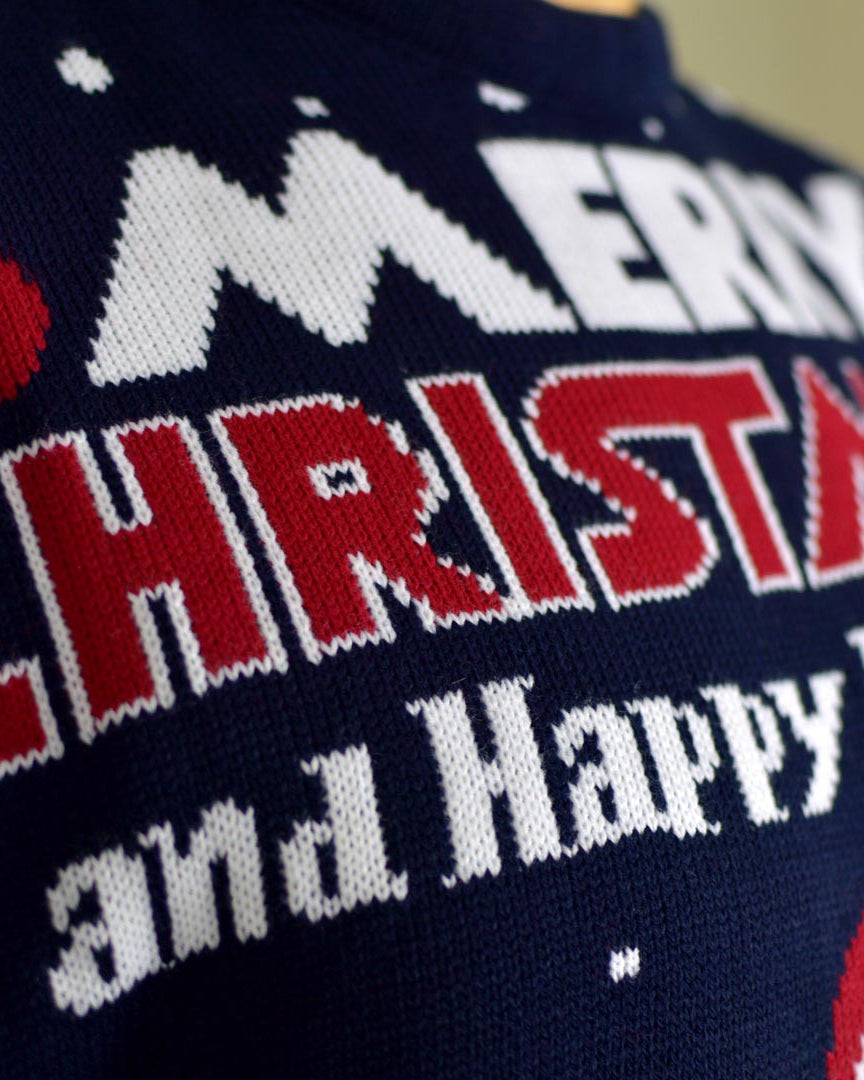 detail Pull de Noël pour Homme Merry Christmas and Happy New Year