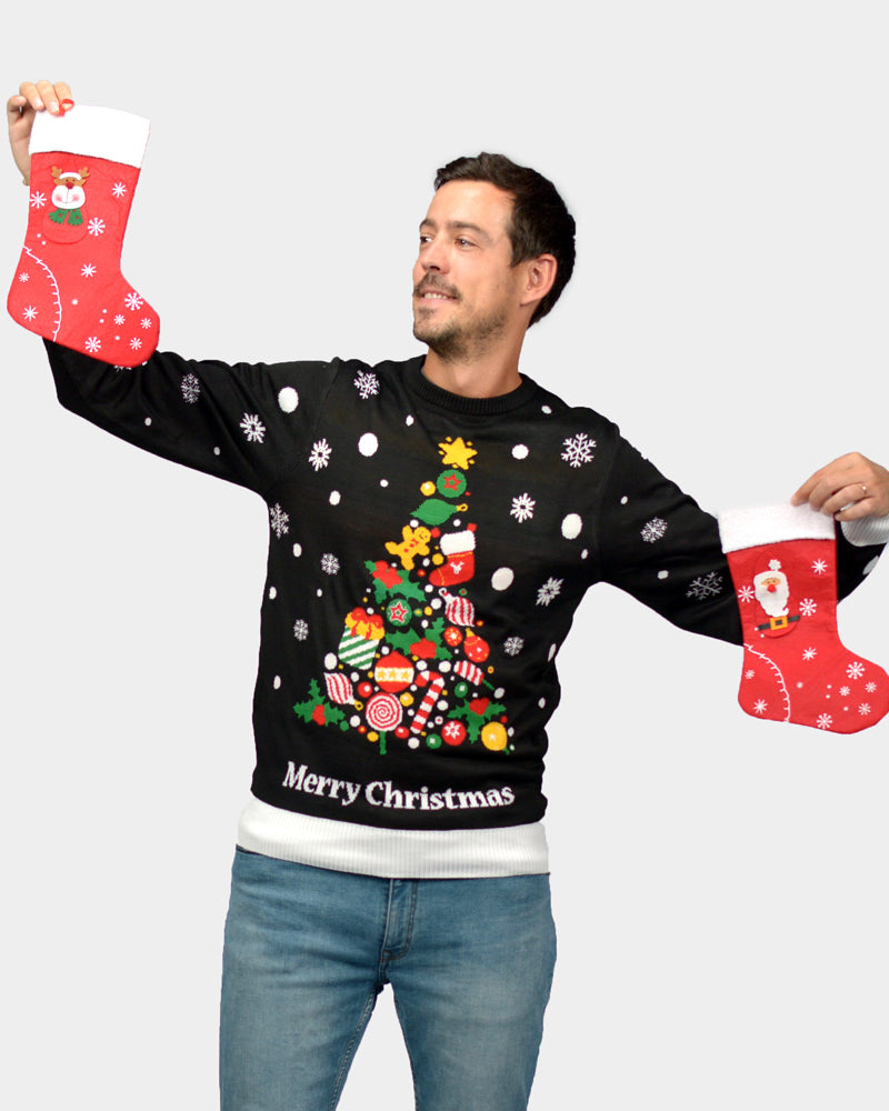Pull de Noël pour Homme Noire avec Sapin de Noël