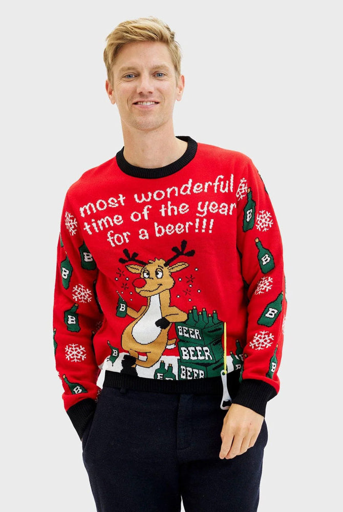 Pull de Noël pour Homme avec Ouvreur de Bière Renne