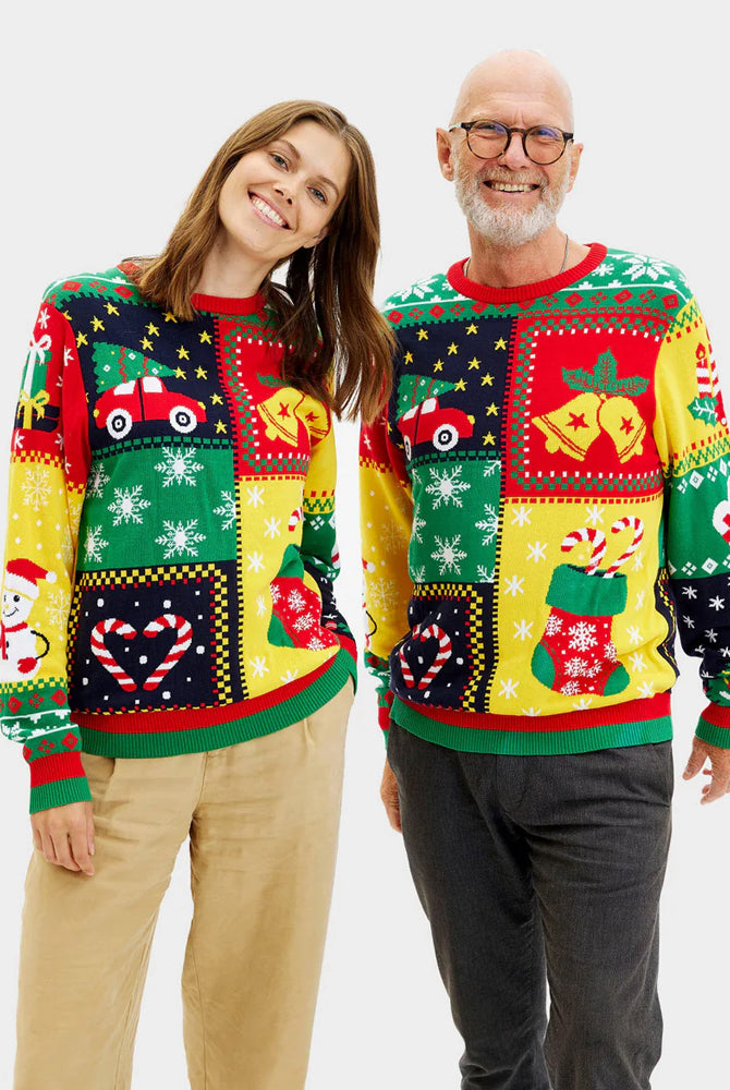 Pull de Noël pour Homme Patchwork en Coton Bio Couple