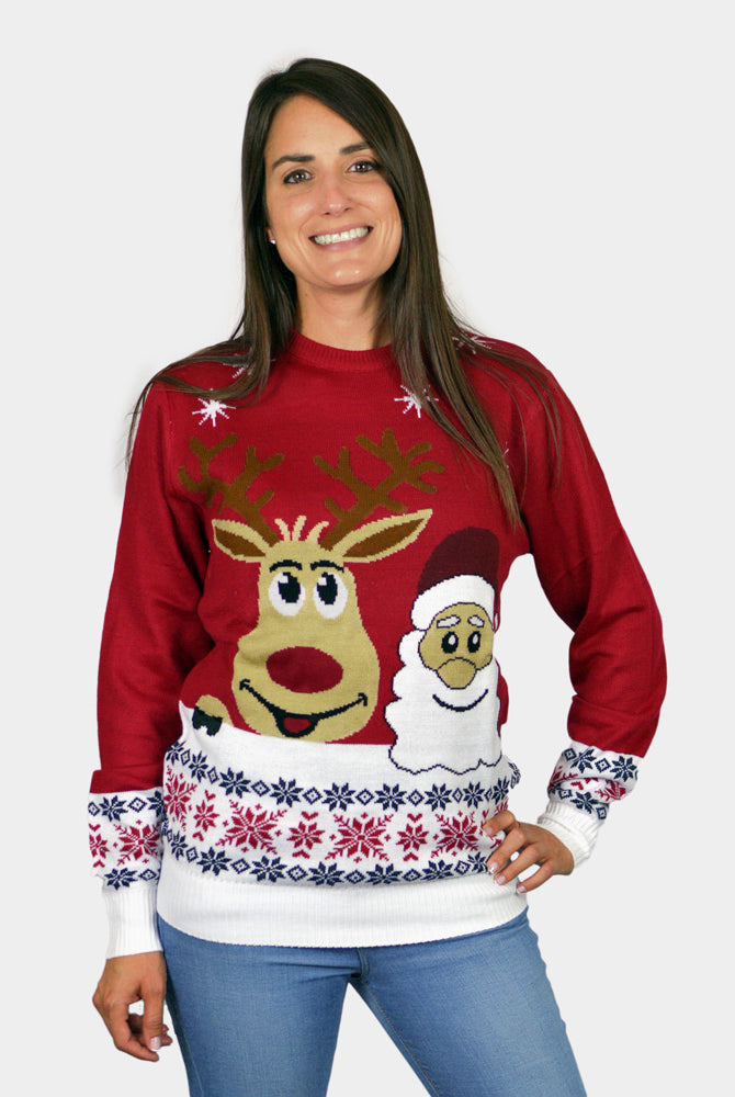 Pull de Noël pour Homme Pere Noël Femme Renne Souriants