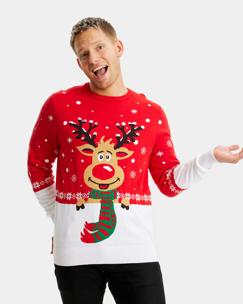 Pull de Noël pour Homme Renne avec Écharpe