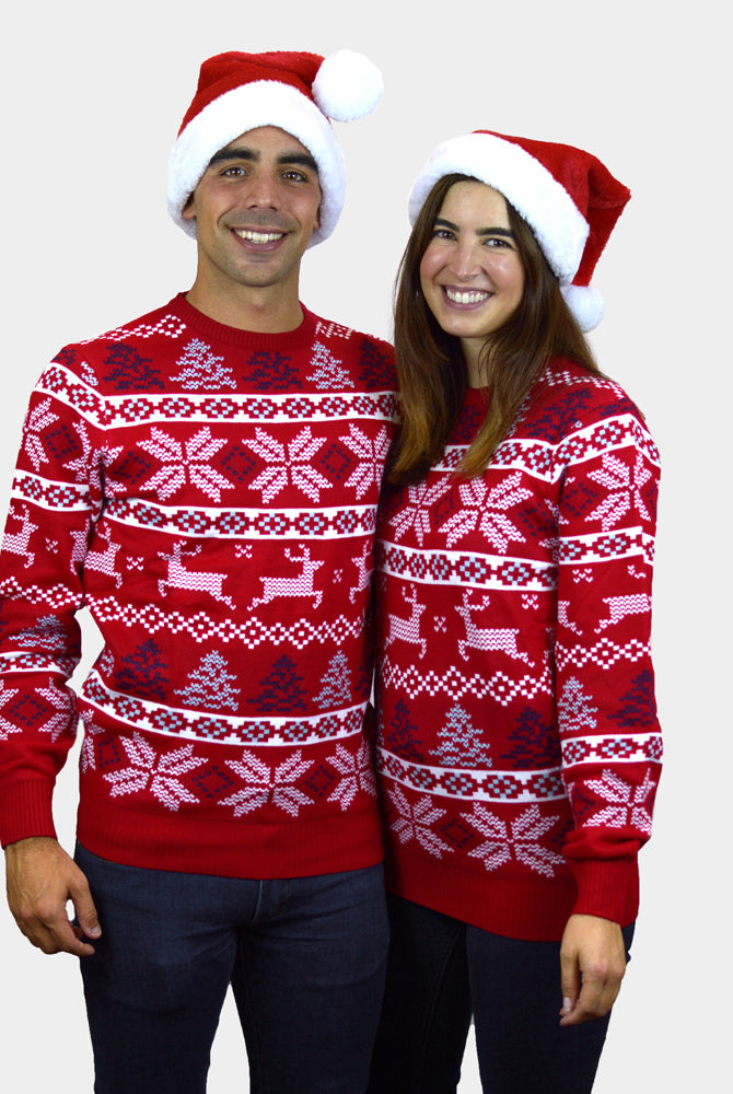 Pull de Noël pour Homme Rouge Classique Étoiles Polaires femme