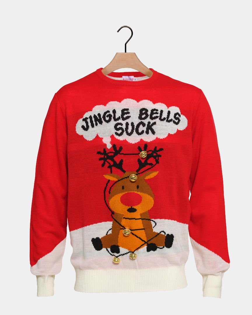 Pull de Noël pour Homme Rouge Jingle Bells Suck Grelots 3D