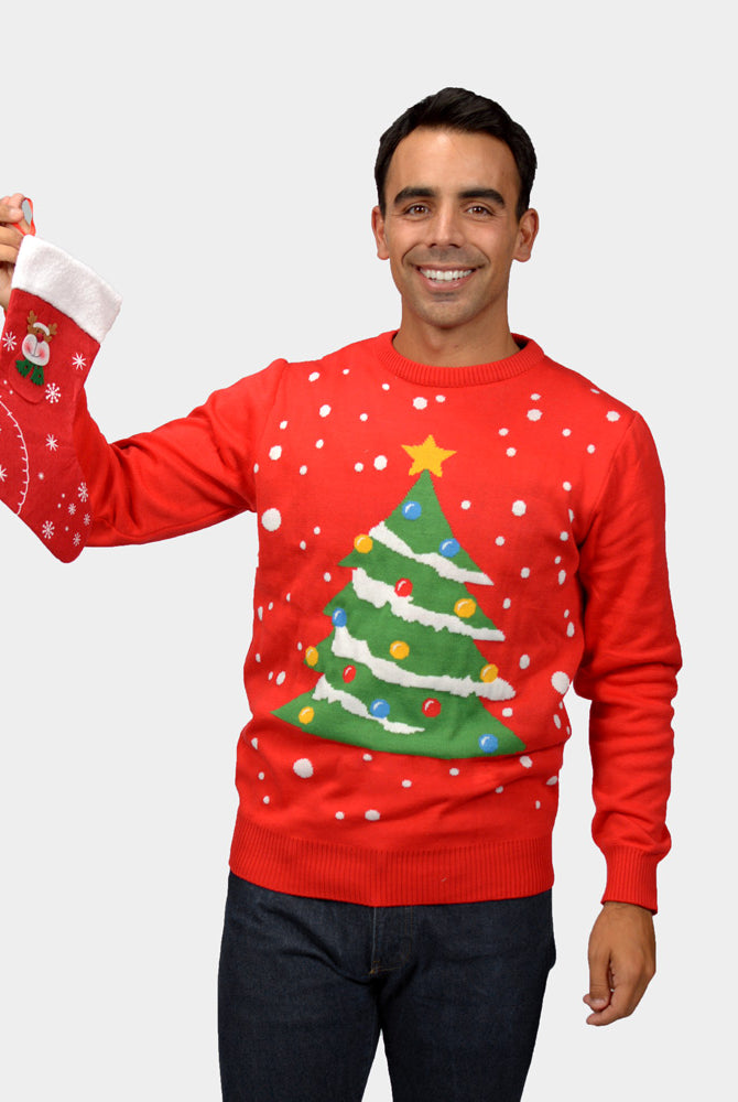 Pull de Noël pour Homme Rouge Sapin de Noël