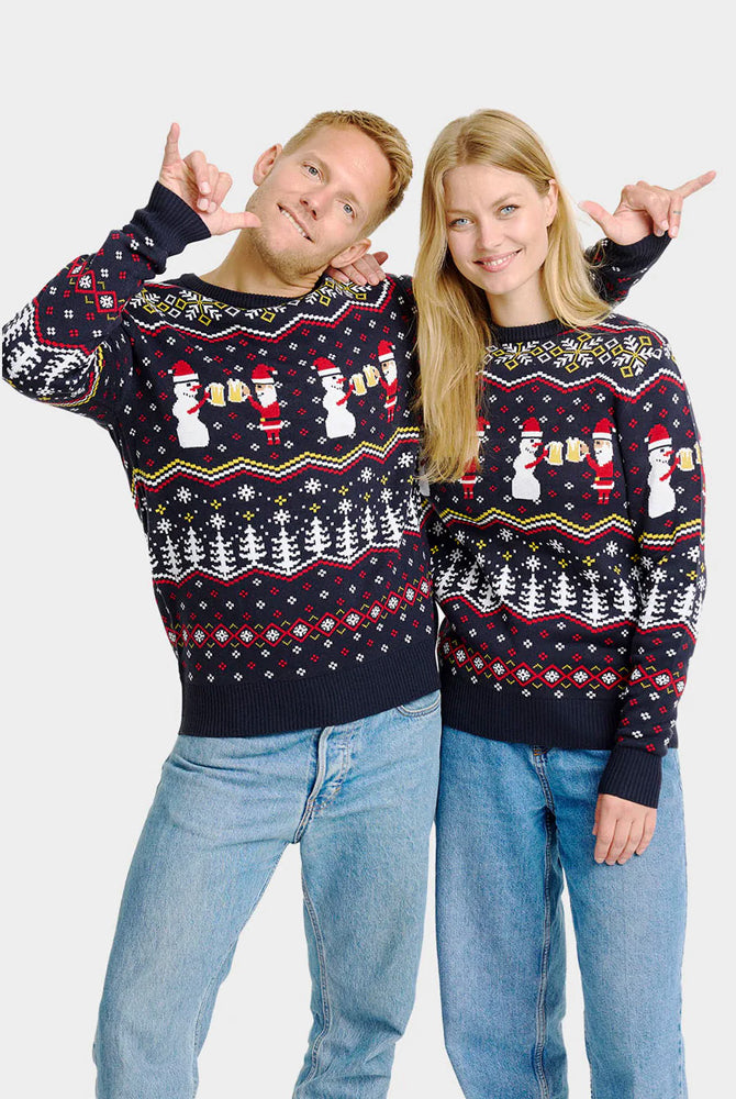 Pull de Noël pour Homme Toast Père Noël couple