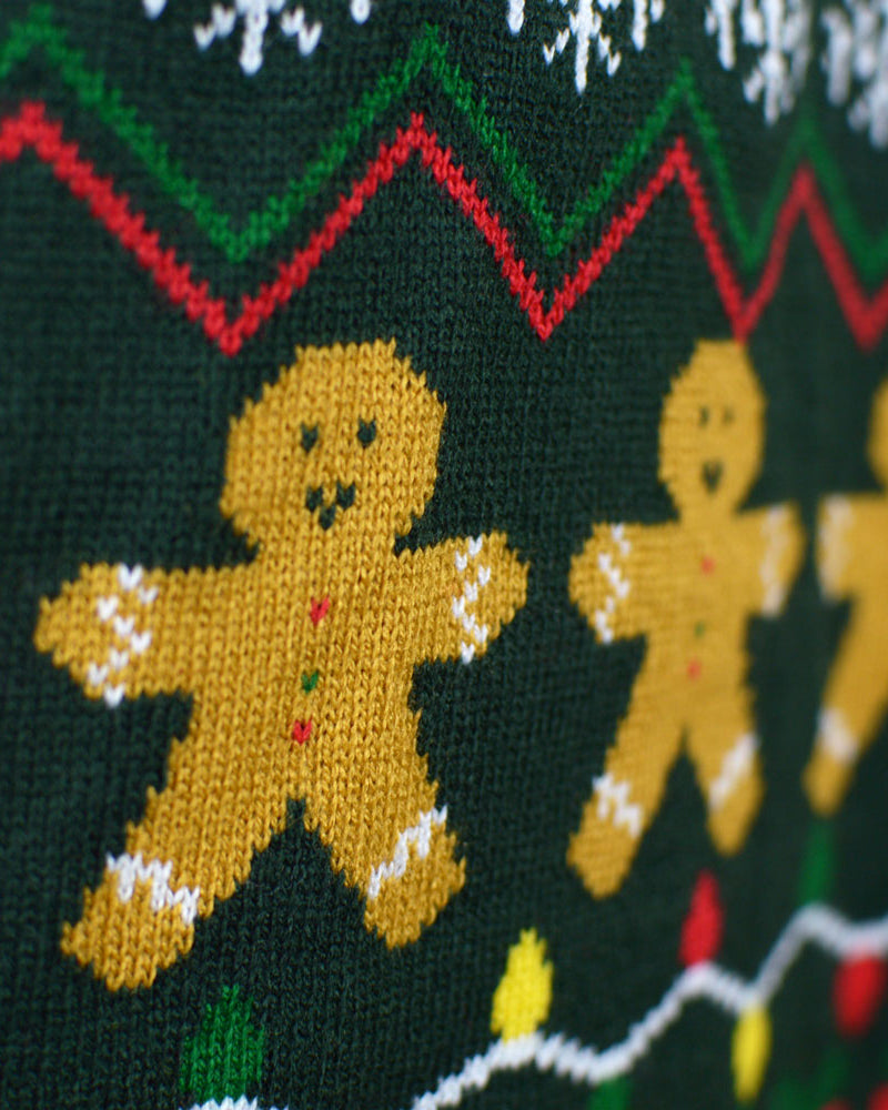 Pull de Noël pour Homme Vert Happy Holidays Gingerbread