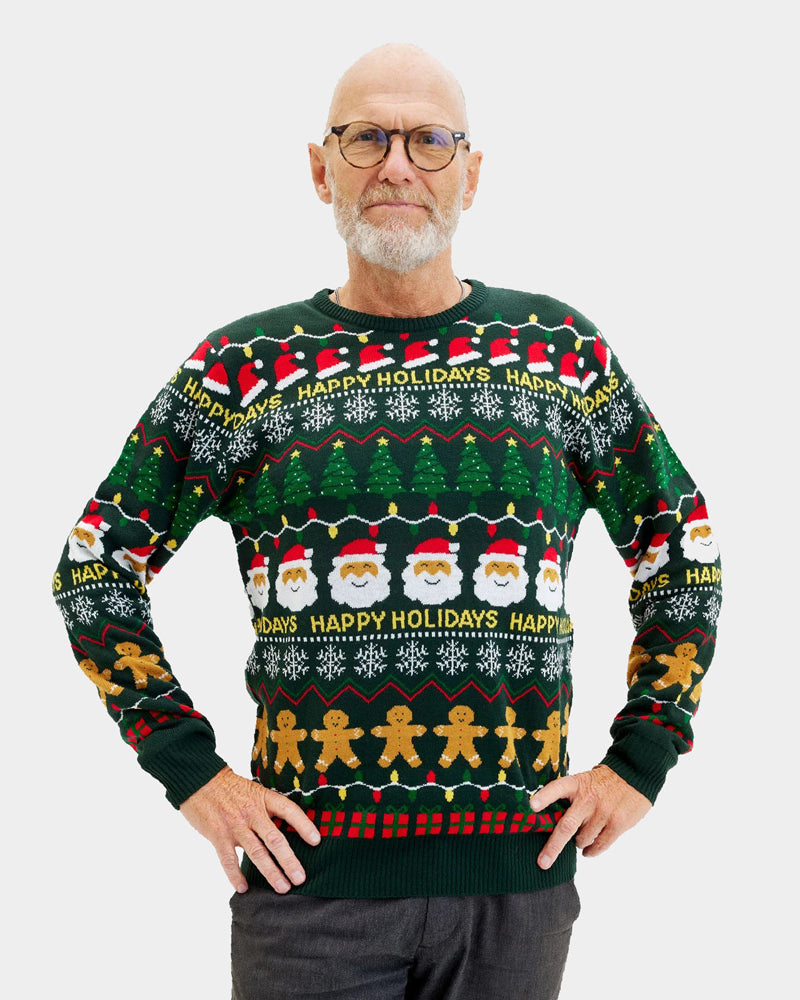 Pull de Noël pour Homme Vert Happy Holidays