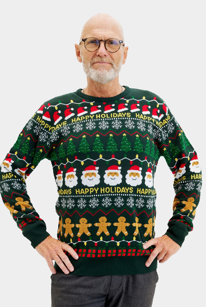 Pull de Noël pour Homme Vert Happy Holidays
