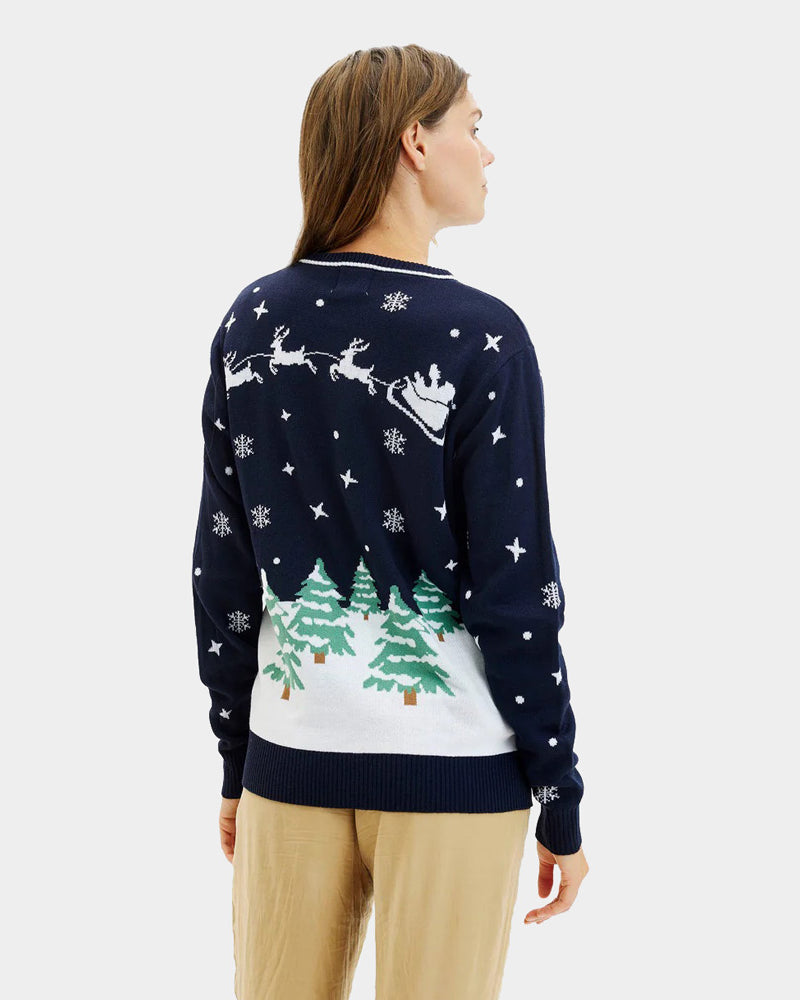 Pull de Noël Lumineux LED Bleu Merry Christmas pour Femme