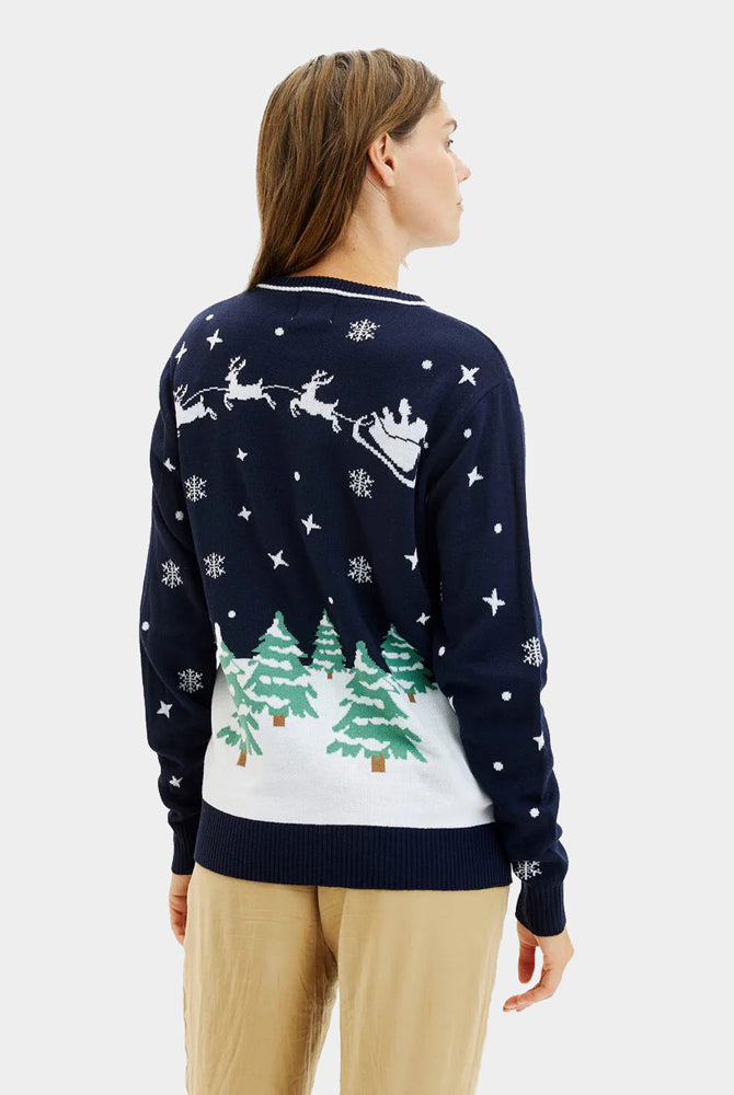 Pull de Noël Lumineux LED Bleu Merry Christmas pour Femme