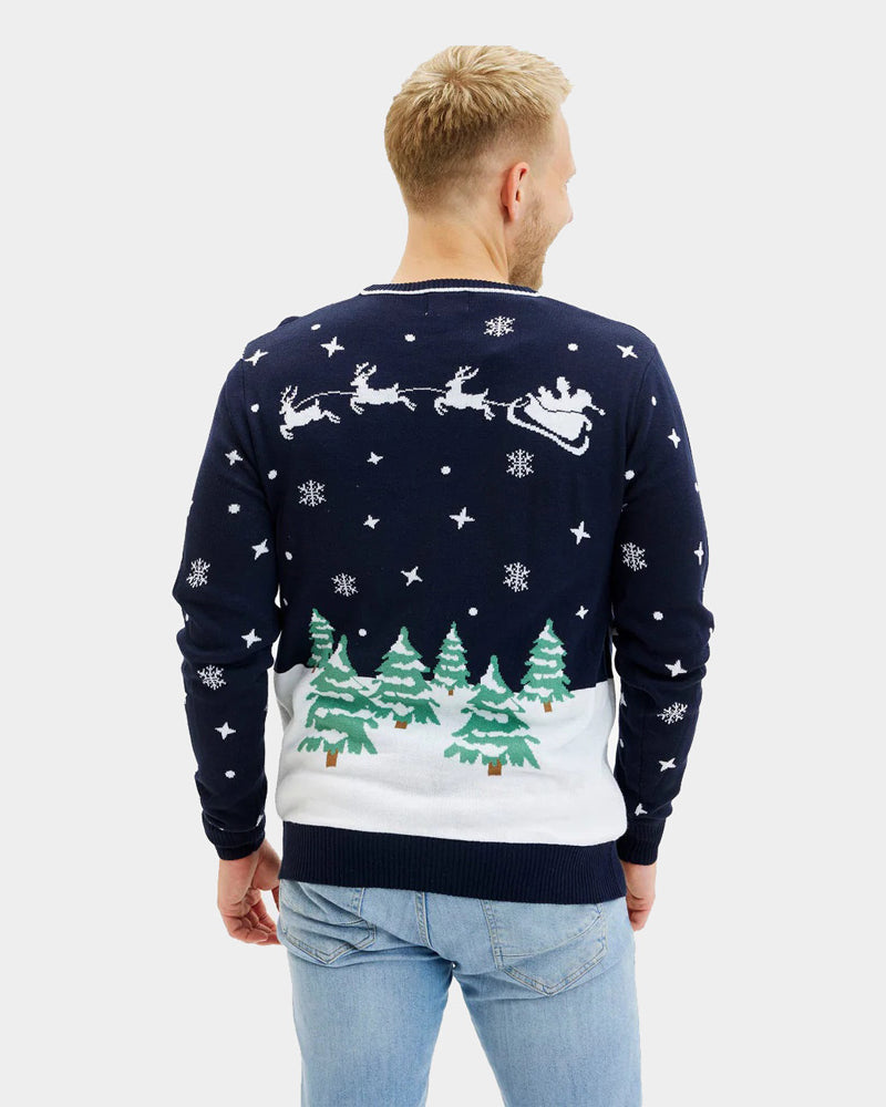 Homme Pull de Noël Lumineux LED Bleu Merry Christmas