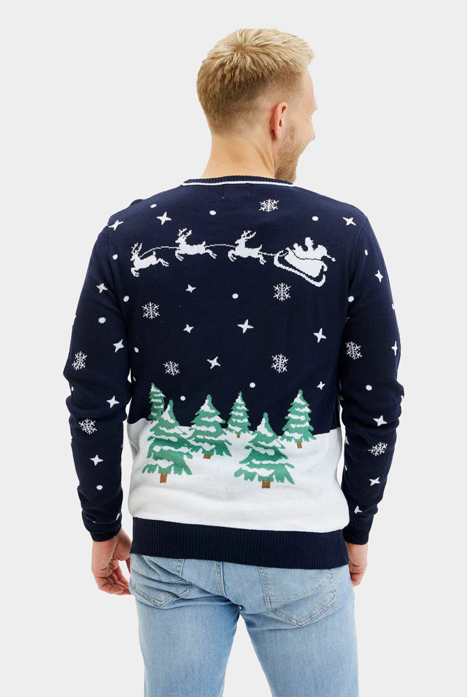 Homme Pull de Noël Lumineux LED Bleu Merry Christmas