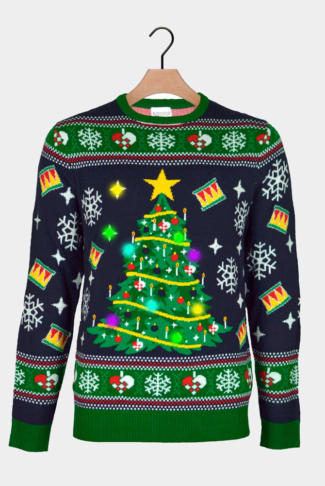 Pull de Noël Homme Lumineux LED Bleu Sapin de Noël