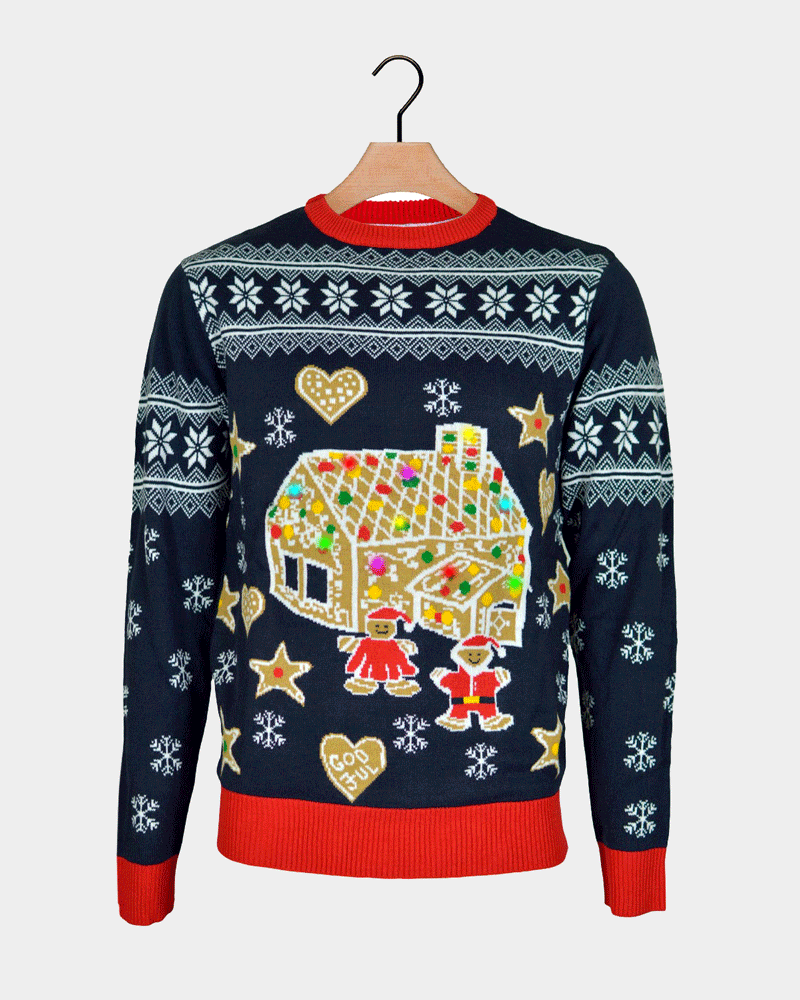 Pull de Noël Homme Lumineux LED Maison pain d'épices
