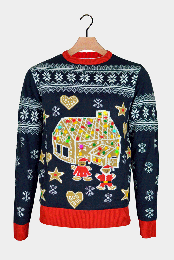 Pull de Noël Homme Lumineux LED Maison pain d'épices