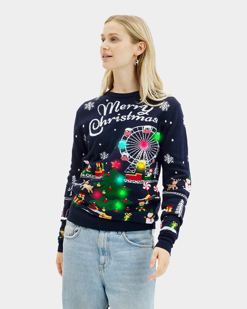 Pull de Noël Femme Lumineux LED Marché Noël