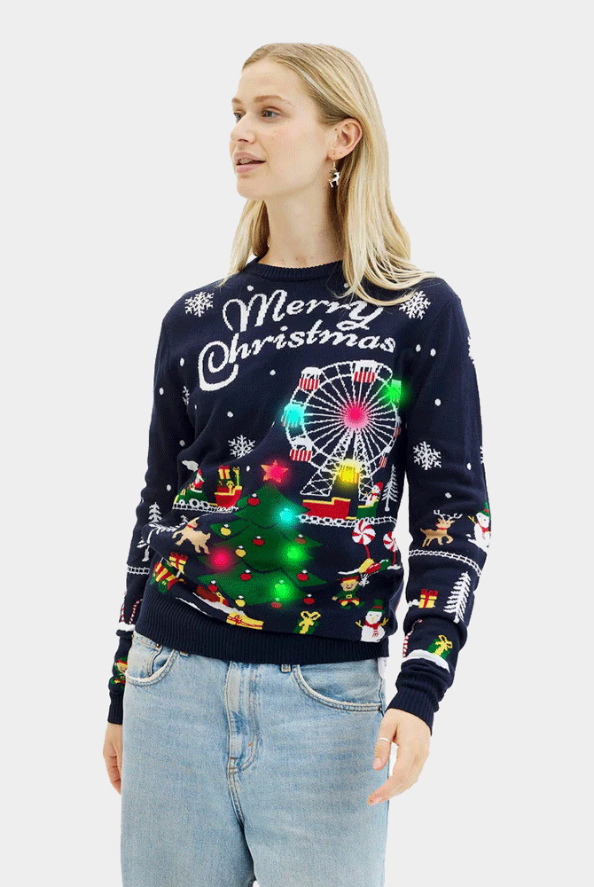Pull de Noël Femme Lumineux LED Marché Noël