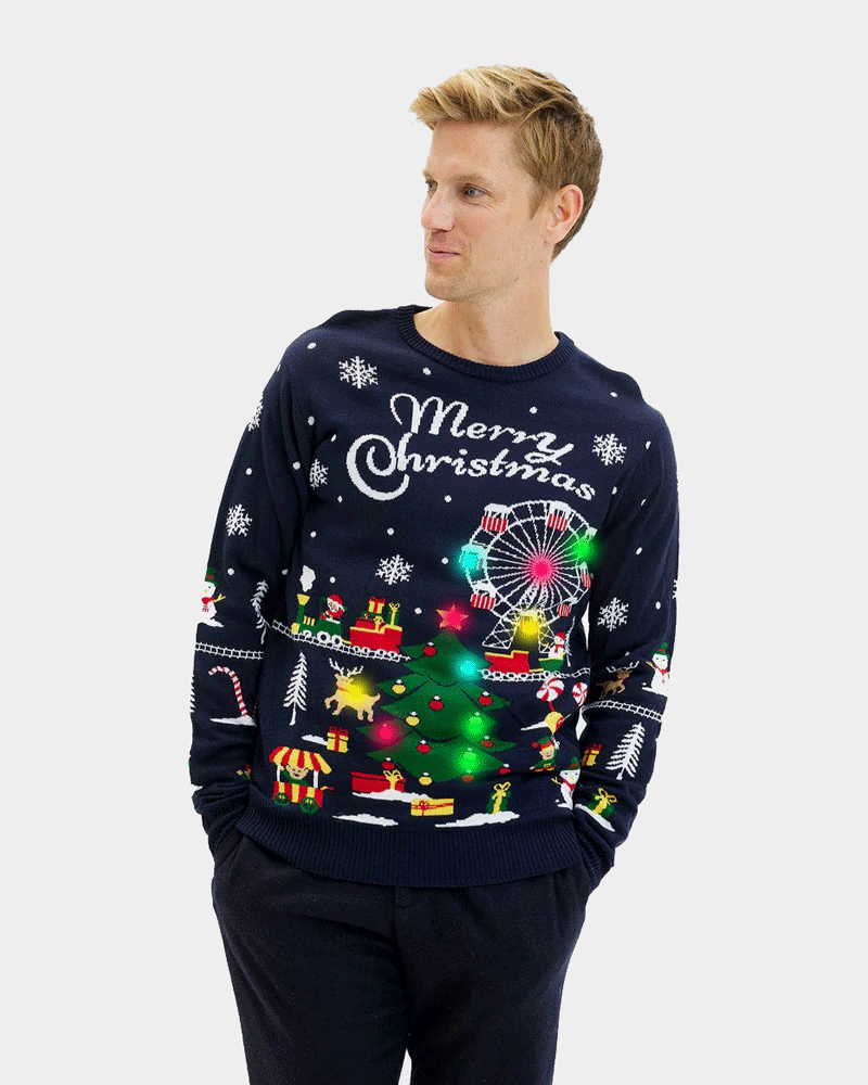 Pull de Noël Homme Lumineux LED Marché Noël