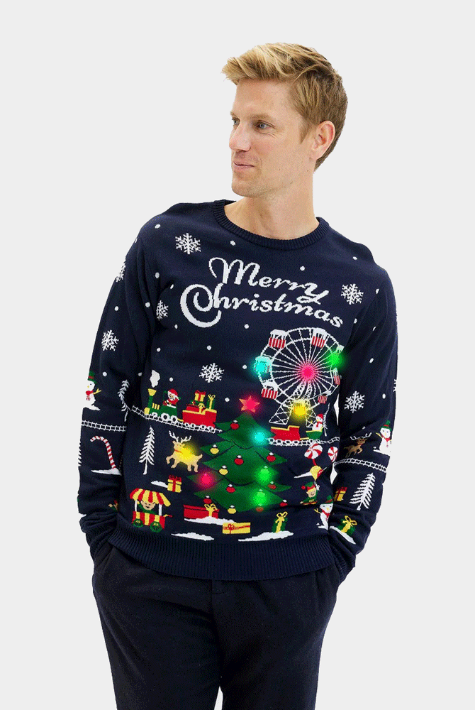 Pull de Noël Homme Lumineux LED Marché Noël