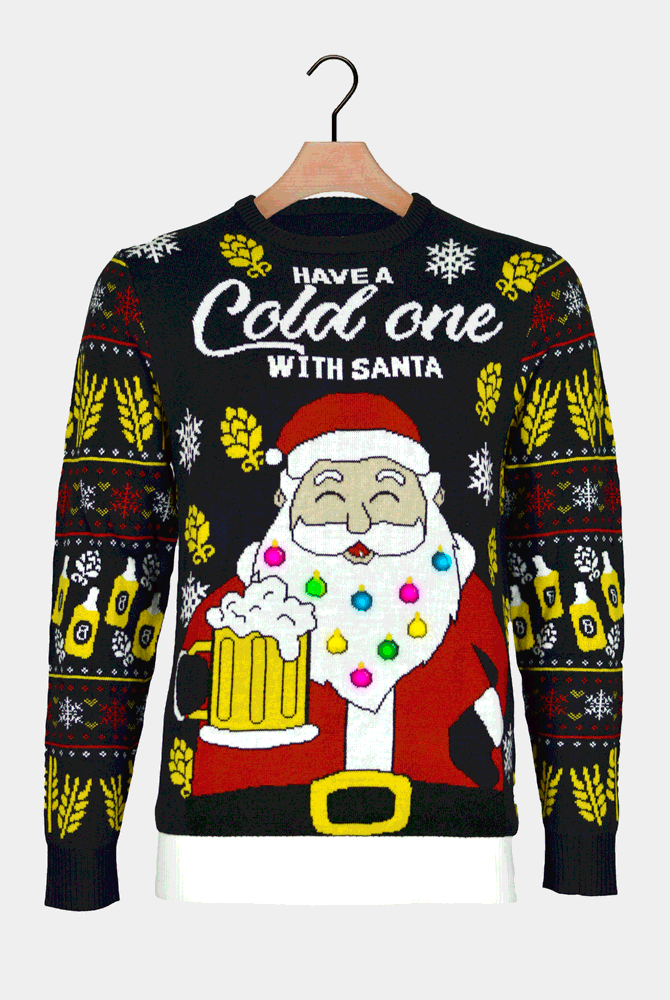 Pull de Noël Homme Lumineux LED Père Noël Bière