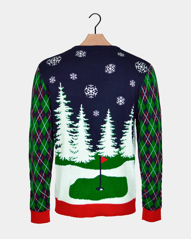 Père Noël jouant au Golf Pull de Noël pour Homme Lumineux LED