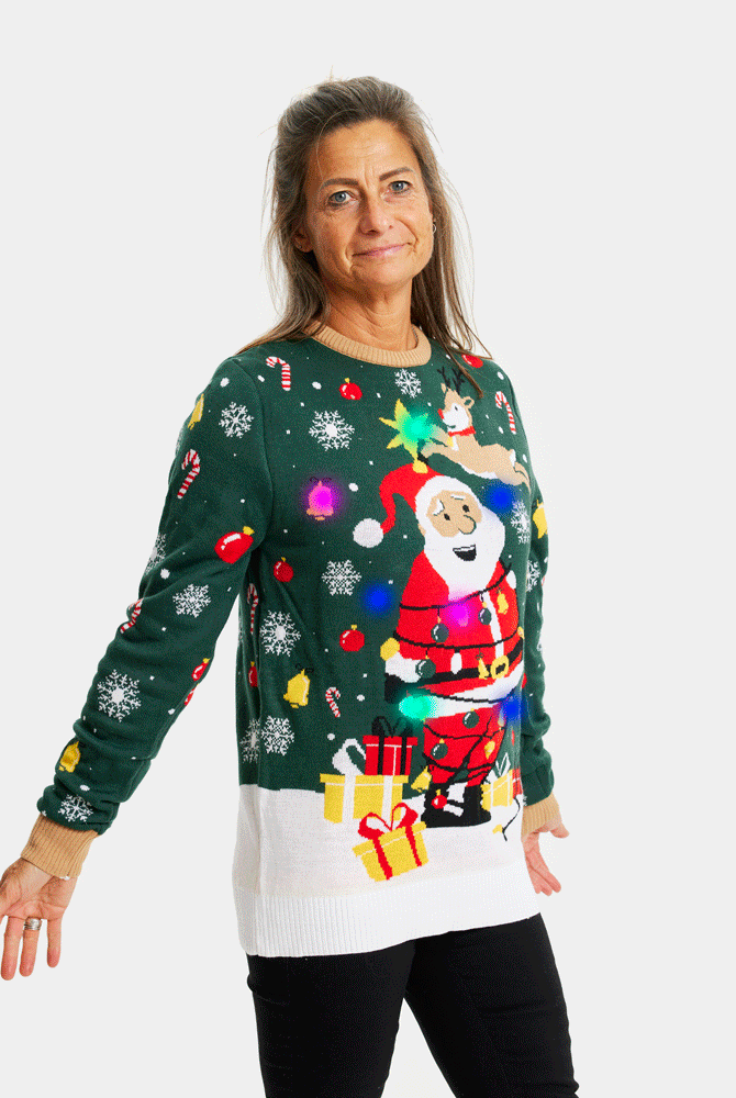 Pull de Noël Femme Lumineux LED Père Noël ligoté