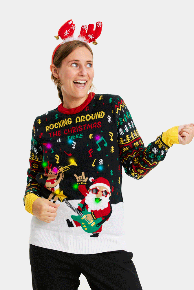 Pull de Noël Femme Lumineux LED Père Noël Rocker