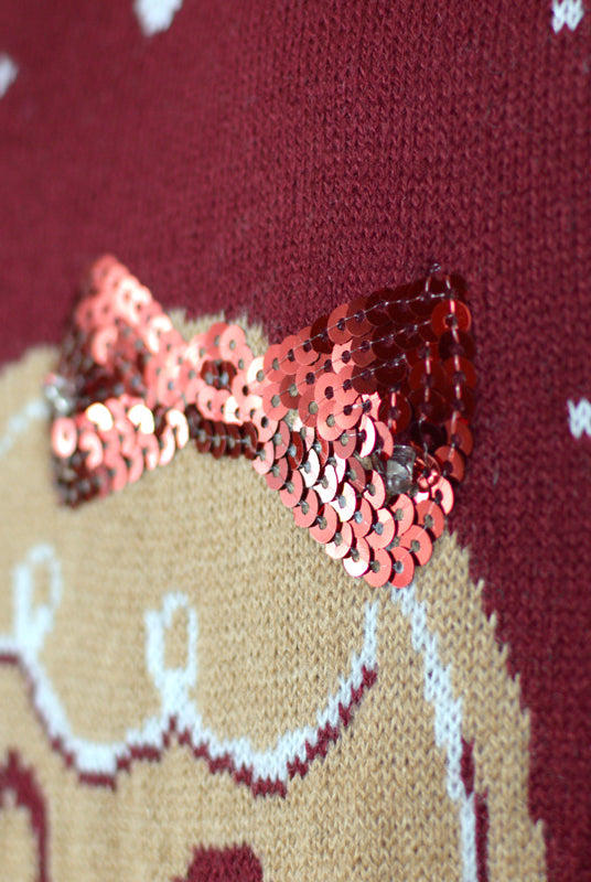 Pull de Noël Lumineux LED Rouge Ginger Cookie détail 2