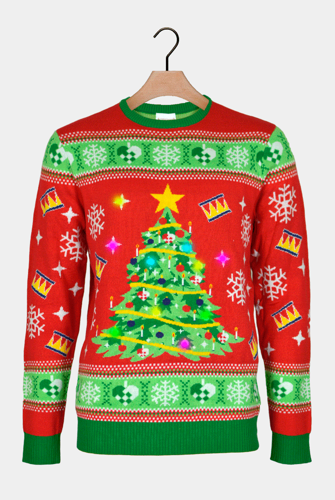 Pull de Noël Homme Lumineux LED Rouge Sapin de Noël