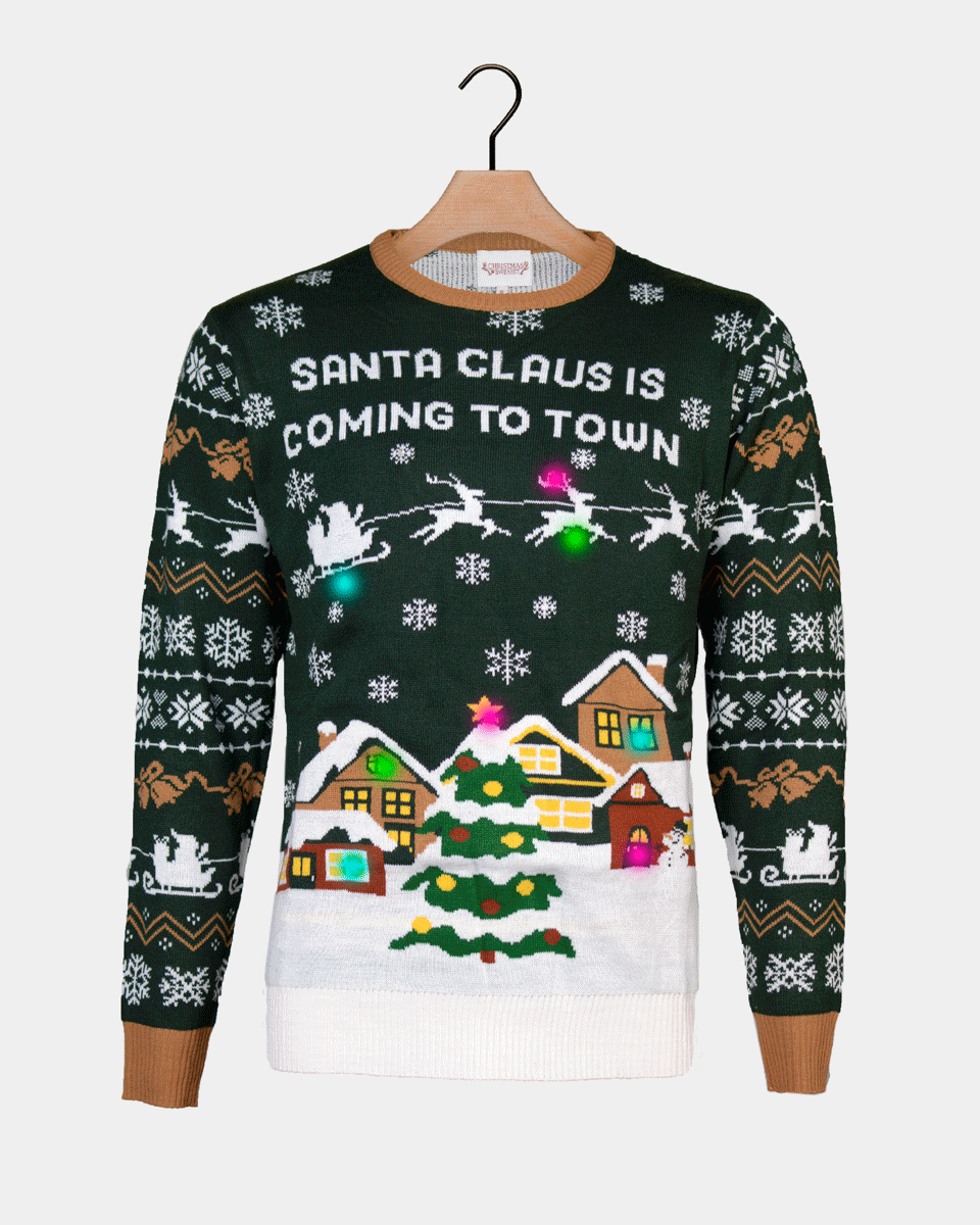 Pull de Noël Lumineux LED Santa is Coming to Town pour Femme