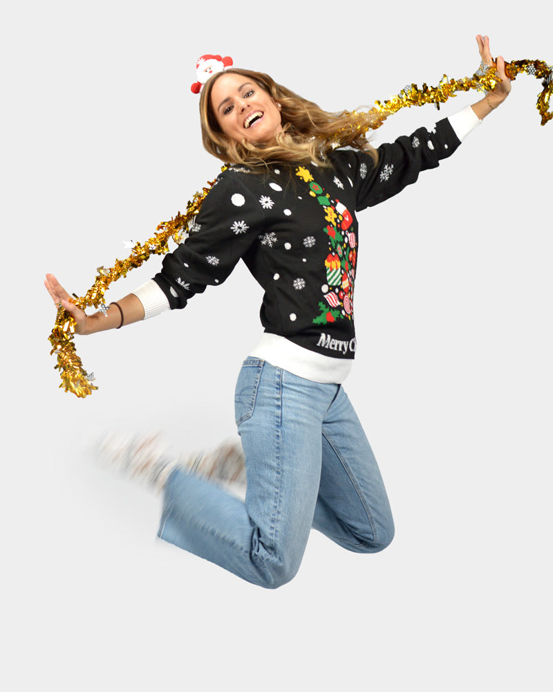 Pull de Noël Noire Femme avec Sapin de Noël