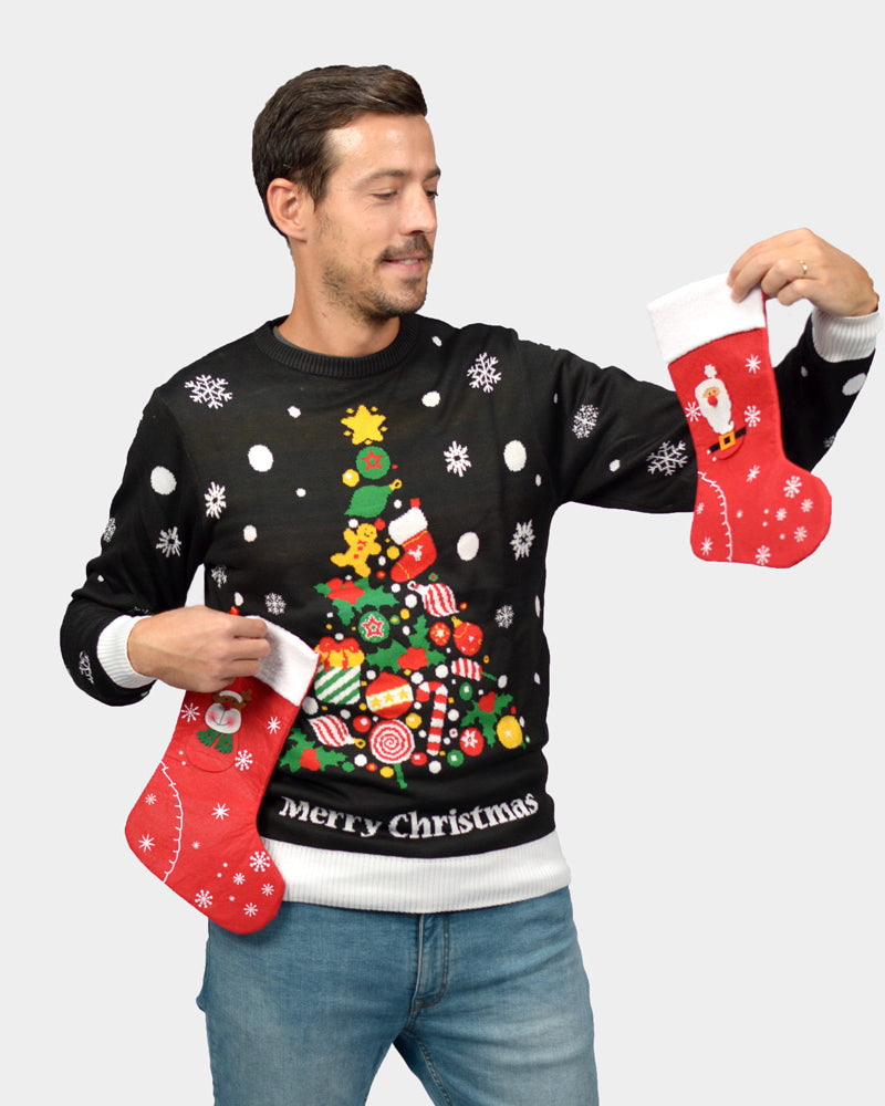 Pull de Noël Homme Noire Sapin de Noël
