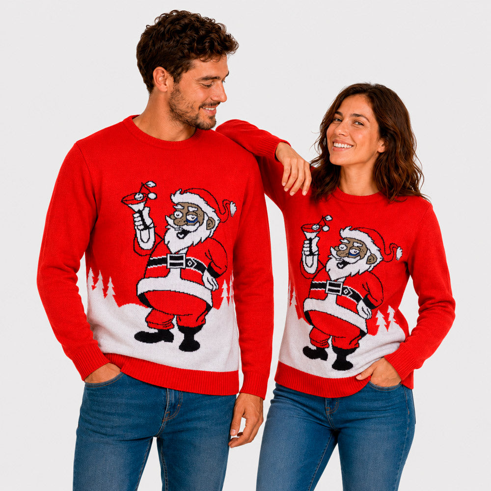 Pull de Noël Père Noël avec un Martini Couple