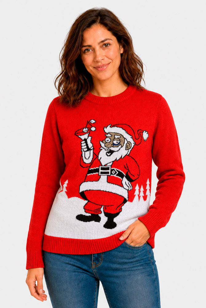 Pull de Noël Père Noël avec un Martini Femme