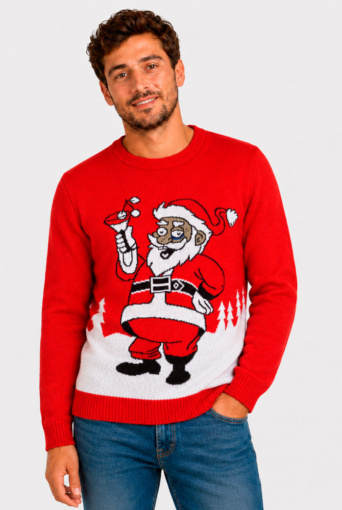 Pull de Noël Père Noël avec un Martini homme