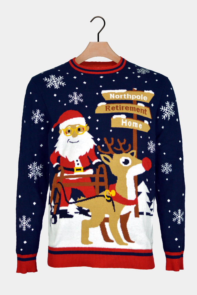Pull de Noël Couple Père Noël avec Déambulateur sur la Voie de la Retraite